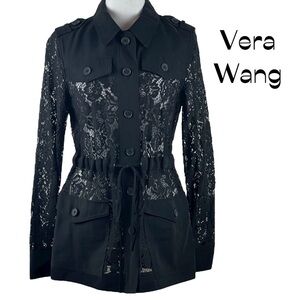 Vera Wang Sheer Black Lace Floral Jacket Size XS